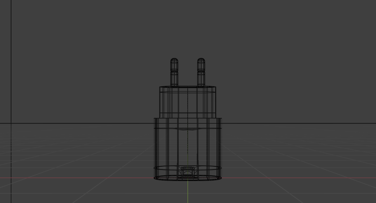 Vue en wireframe d’un chargeur 3D modélisé dans Blender, montrant la structure géométrique et les proportions de l’objet.