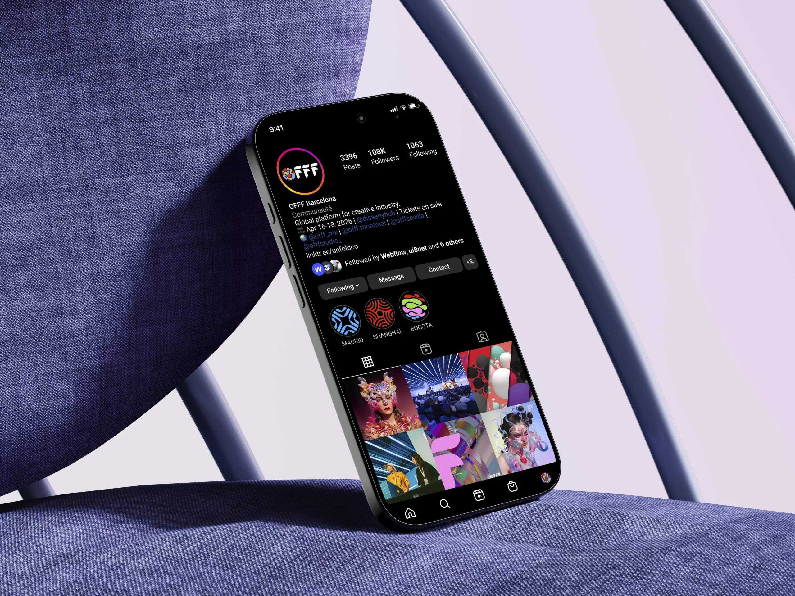 photo d'un mock-up de téléphone sur le compte instagram du festival